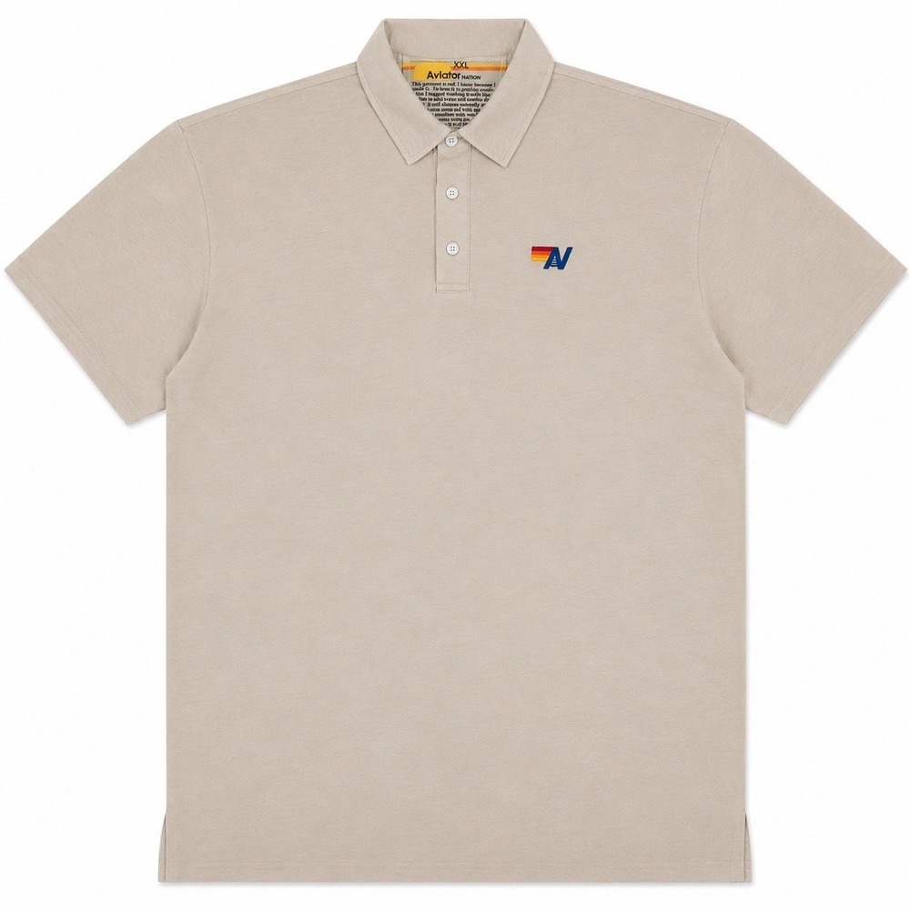 Aviator Nation Polo Shirt Mens 2XL Cream Beige Embroidered Short Sleeve Made USA